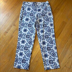 Talbots Blue/White Mosaic Print Heritage Fit Ankle Length Pants Women's Size 2